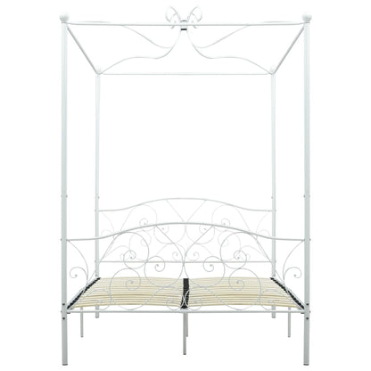 Bed Frame Without Mattress With Canopy White 140X200 Cm Metal