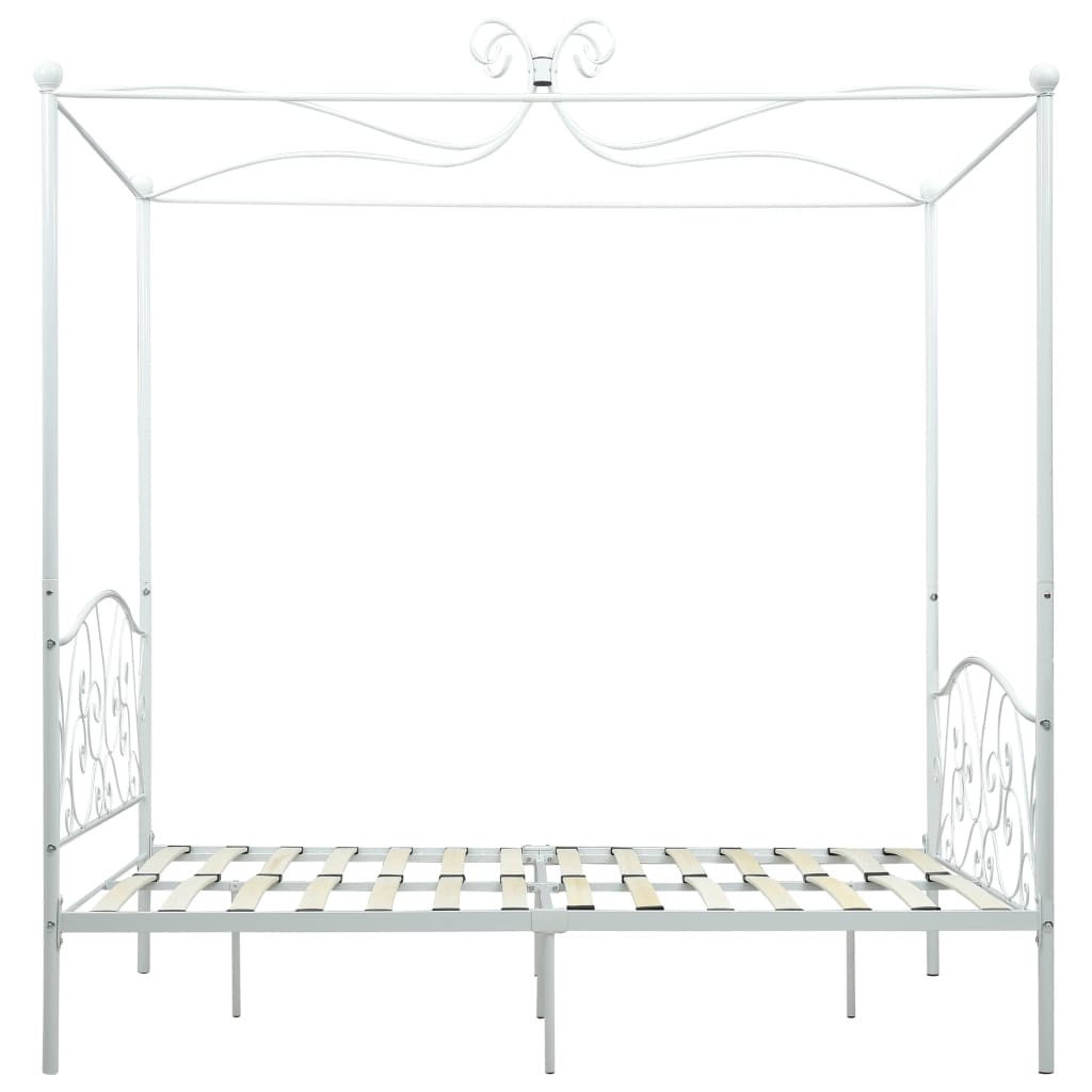 Bed Frame Without Mattress With Canopy White 140X200 Cm Metal