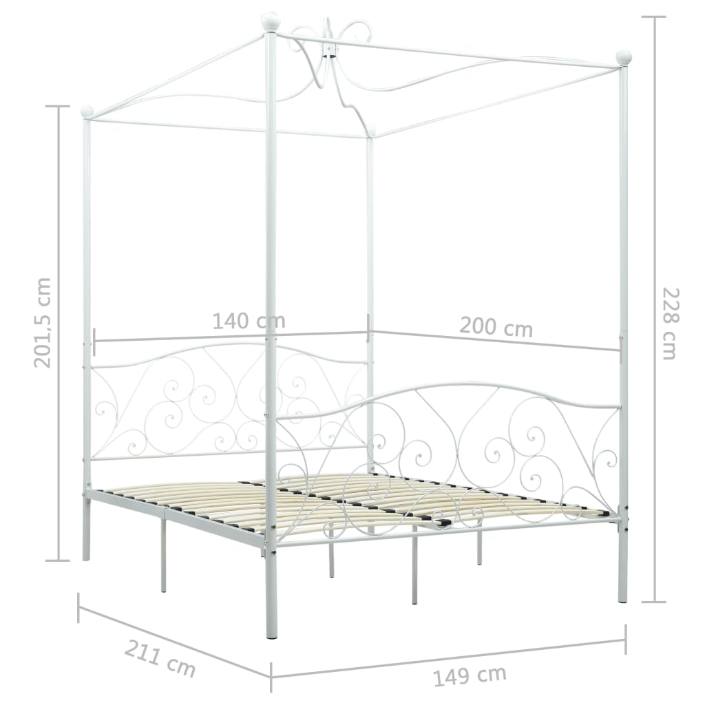 Bed Frame Without Mattress With Canopy White 140X200 Cm Metal