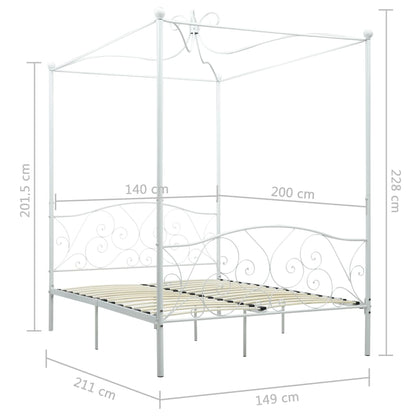 Bed Frame Without Mattress With Canopy White 140X200 Cm Metal