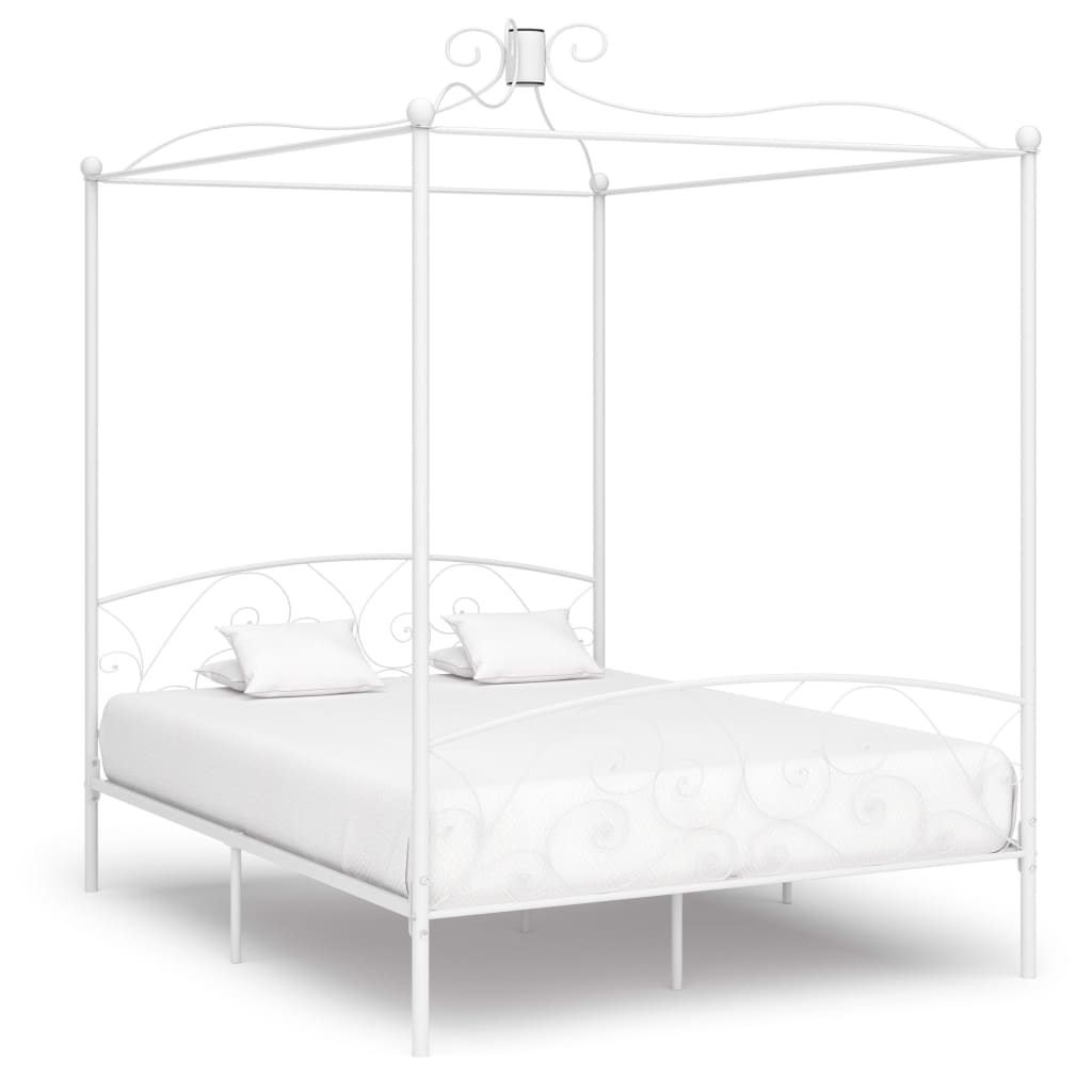 Canopy Bed Frame White Metal 180X200 Cm Super King