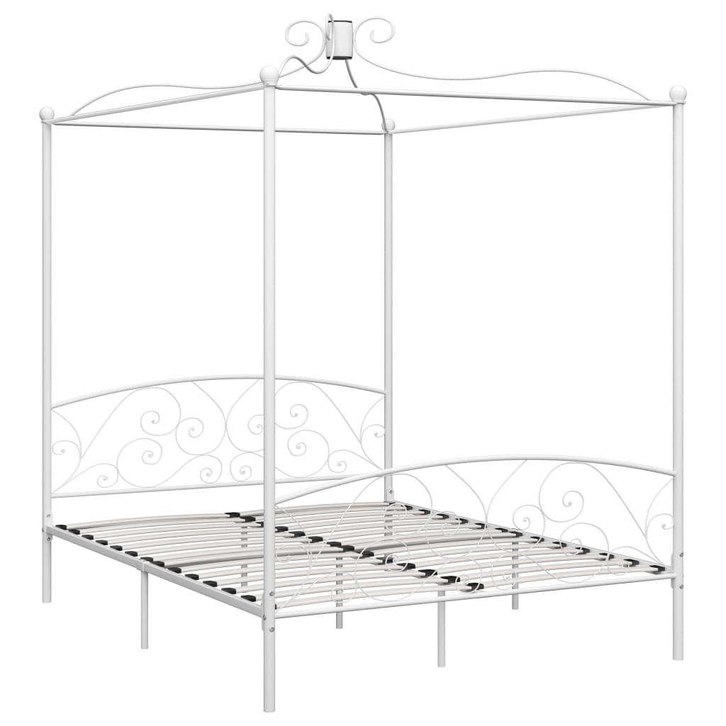 Canopy Bed Frame White Metal 180X200 Cm Super King