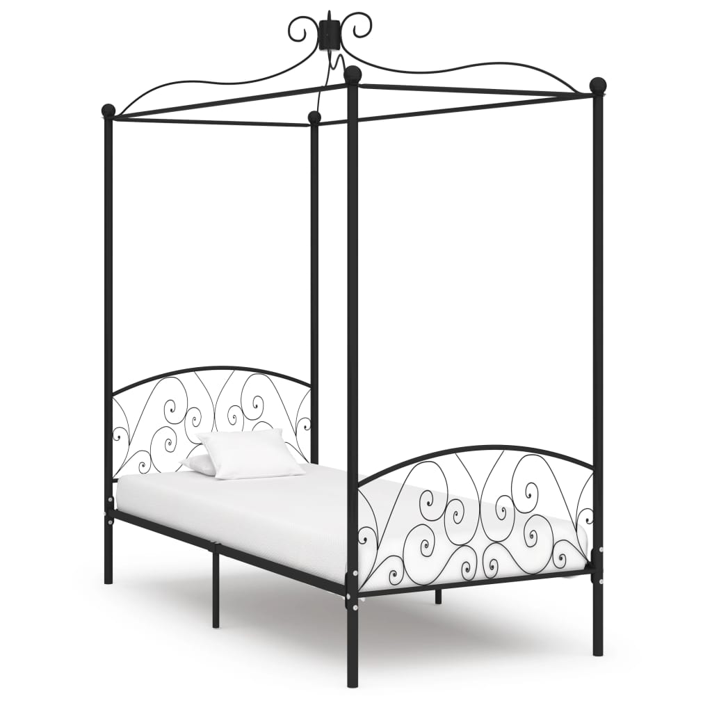 284474 Canopy Bed Frame Without Mattress Black Metal 90X200 Cm