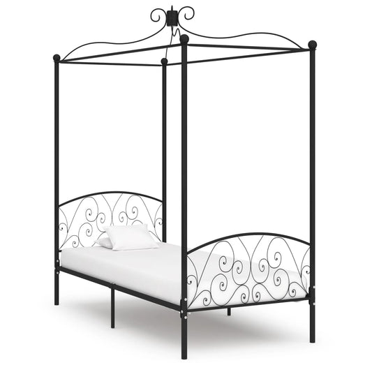 284474 Canopy Bed Frame Without Mattress Black Metal 90X200 Cm