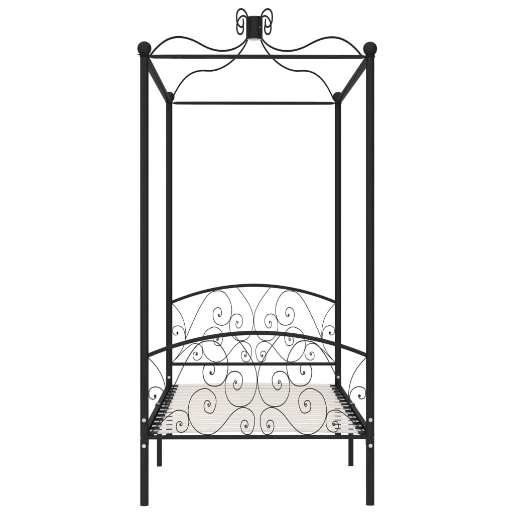 284474 Canopy Bed Frame Without Mattress Black Metal 90X200 Cm