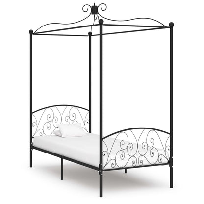 284475 Canopy Bed Frame Without Mattress Black Metal 100X200 Cm