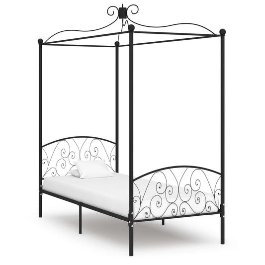 284475 Canopy Bed Frame Without Mattress Black Metal 100X200 Cm