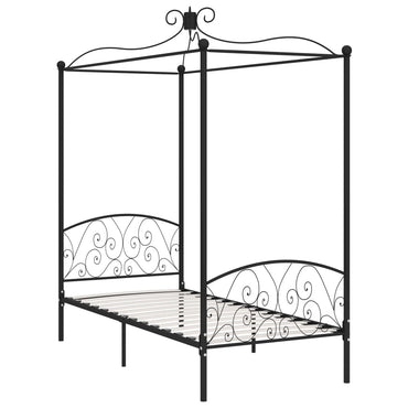 284475 Canopy Bed Frame Without Mattress Black Metal 100X200 Cm