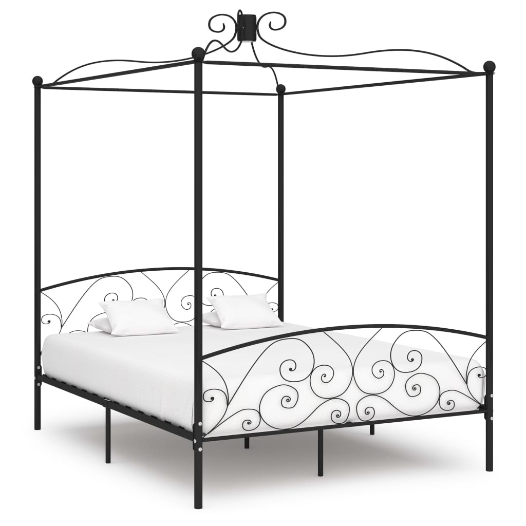 Canopy Bed Frame Black Metal 160X200 Cm