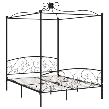 Canopy Bed Frame Black Metal 160X200 Cm