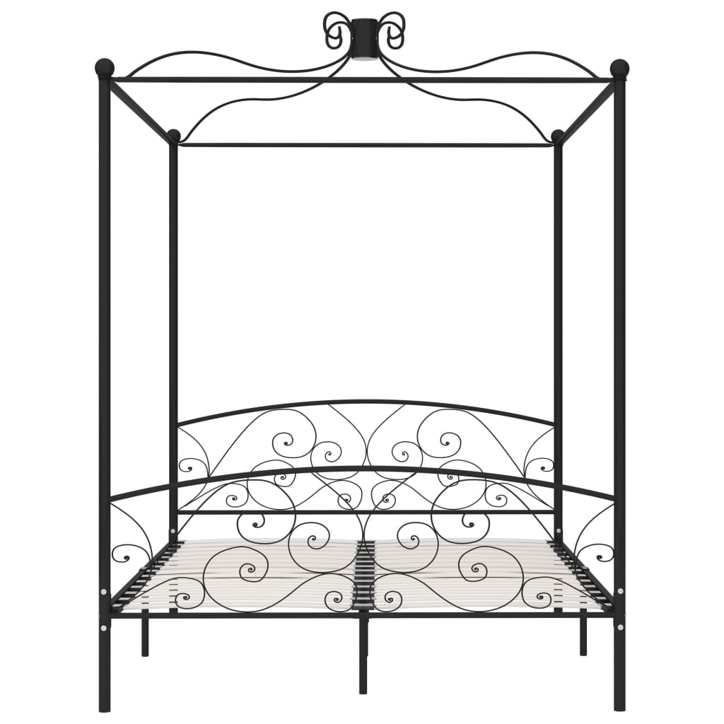 Canopy Bed Frame Black Metal 160X200 Cm