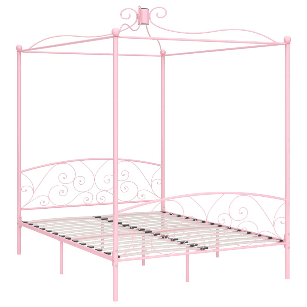 Canopy Bed Frame Pink Metal 180X200 Cm Super King