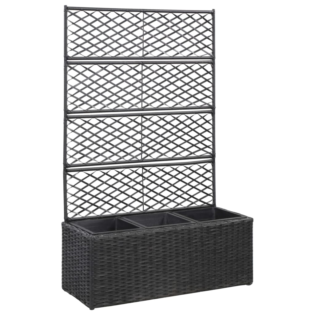 Trellis Raised Bed With 3 Pots 83X30X130 Cm Poly Rattan Black