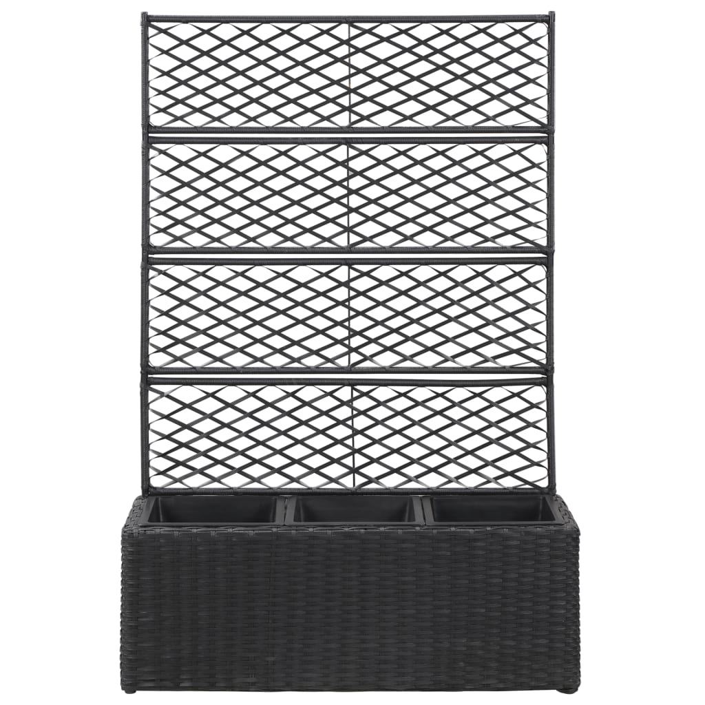 Trellis Raised Bed With 3 Pots 83X30X130 Cm Poly Rattan Black