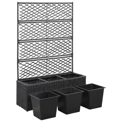 Trellis Raised Bed With 3 Pots 83X30X130 Cm Poly Rattan Black