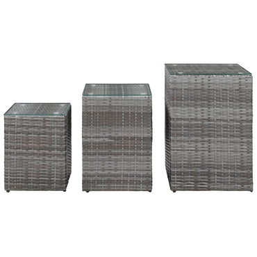 Side Tables 3 Pcs With Glass Top Grey Poly Rattan