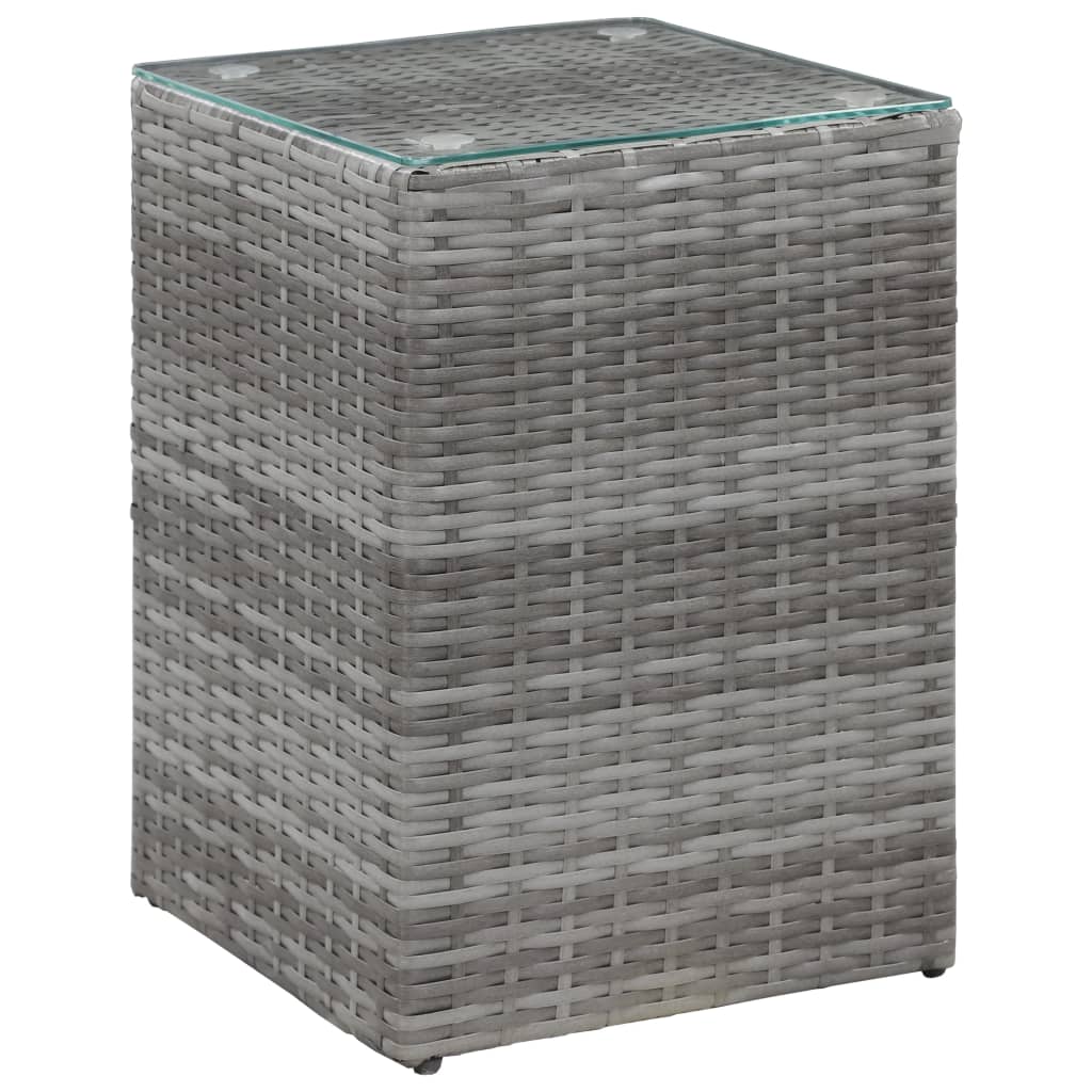 Side Tables 3 Pcs With Glass Top Grey Poly Rattan