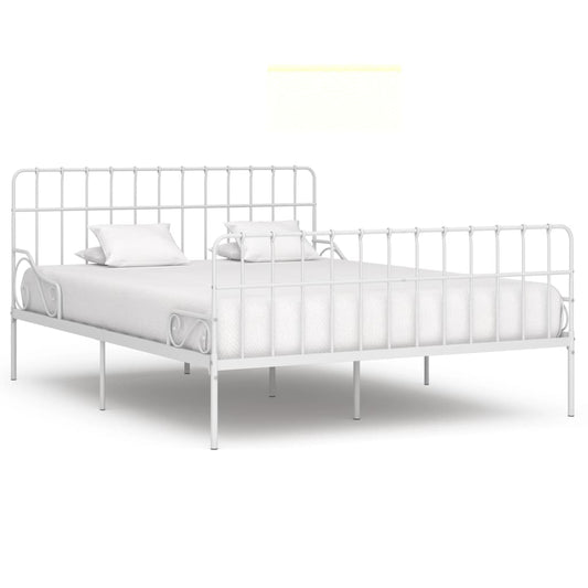 Bed Frame Without Mattress With Slatted Base White Metal 200X200 Cm