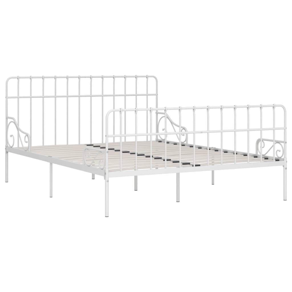 Bed Frame Without Mattress With Slatted Base White Metal 200X200 Cm