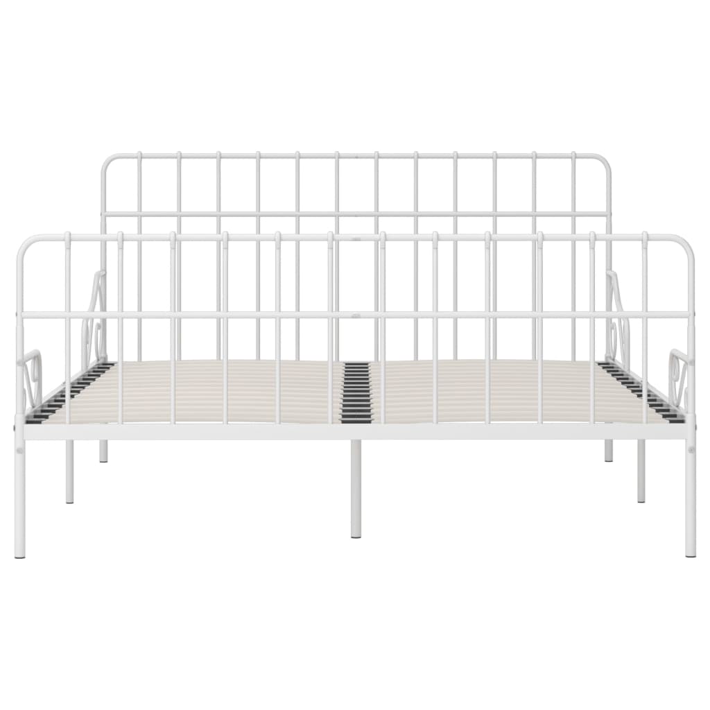 Bed Frame Without Mattress With Slatted Base White Metal 200X200 Cm