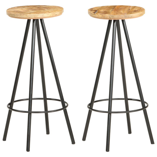 Bar Stools 2 Pcs Rough Mango Wood