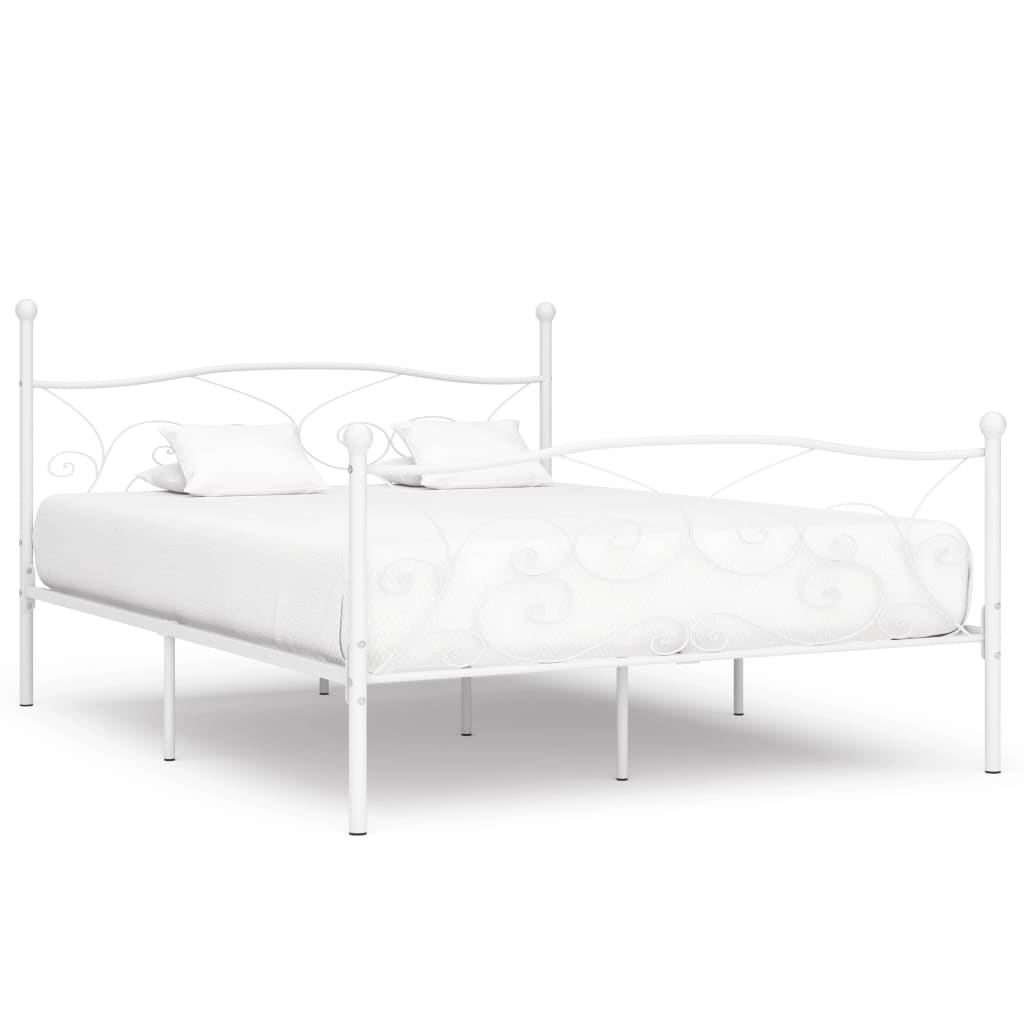 Bed Frame With Slatted Base White Metal 180X200 Cm Super King