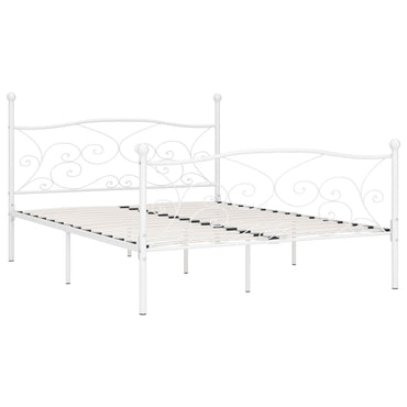 Bed Frame With Slatted Base White Metal 180X200 Cm Super King