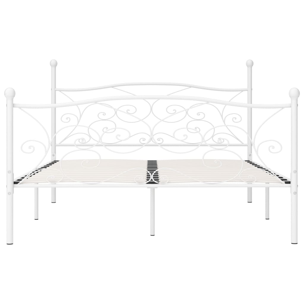 Bed Frame With Slatted Base White Metal 180X200 Cm Super King