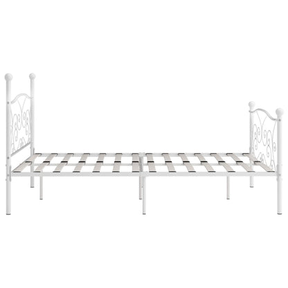 Bed Frame With Slatted Base White Metal 180X200 Cm Super King