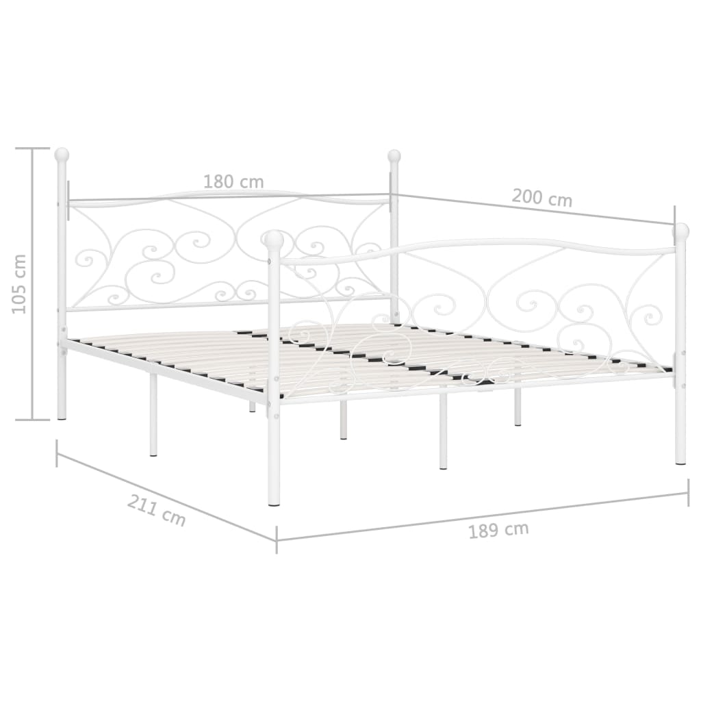 Bed Frame With Slatted Base White Metal 180X200 Cm Super King