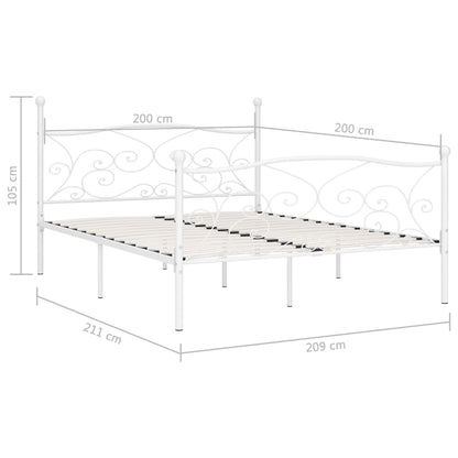 Bed Frame Without Mattress With Slatted Base White Metal 200X200 Cm