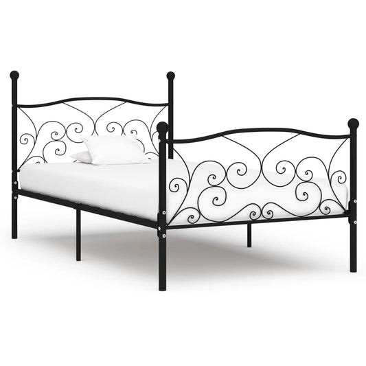 Bed Frame With Slatted Base Black Metal 90X200 Cm