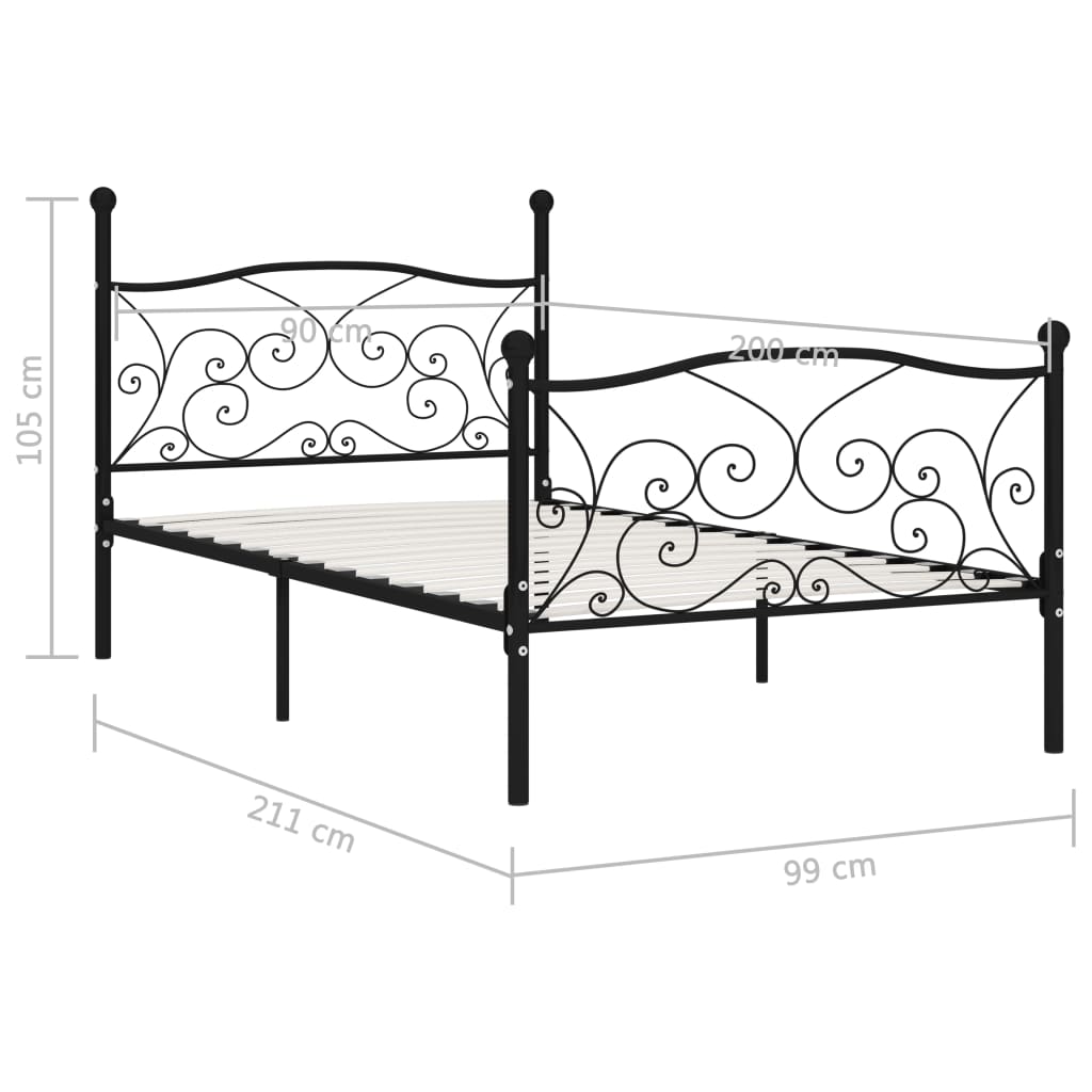 Bed Frame With Slatted Base Black Metal 90X200 Cm