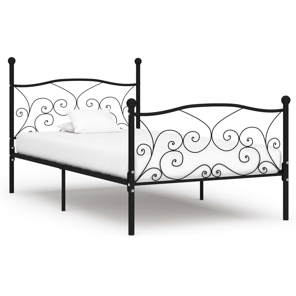 Bed Frame Without Mattress With Slatted Base Black Metal 100X200 Cm