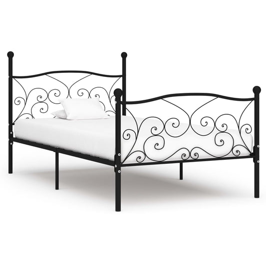 Bed Frame Without Mattress With Slatted Base Black Metal 100X200 Cm