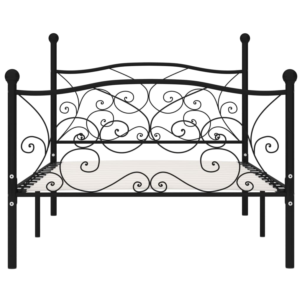 Bed Frame Without Mattress With Slatted Base Black Metal 100X200 Cm