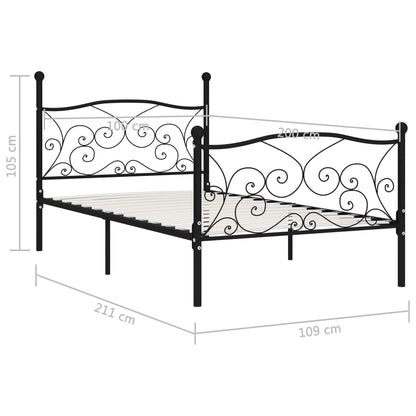 Bed Frame Without Mattress With Slatted Base Black Metal 100X200 Cm