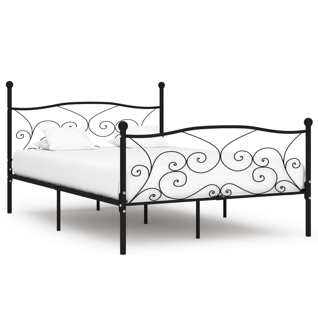 Bed Frame Without Mattress With Slatted Base Black Metal 120X200 Cm