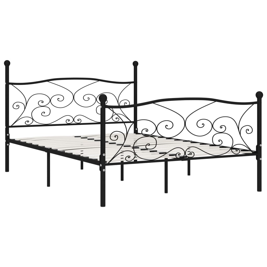 Bed Frame Without Mattress With Slatted Base Black Metal 120X200 Cm