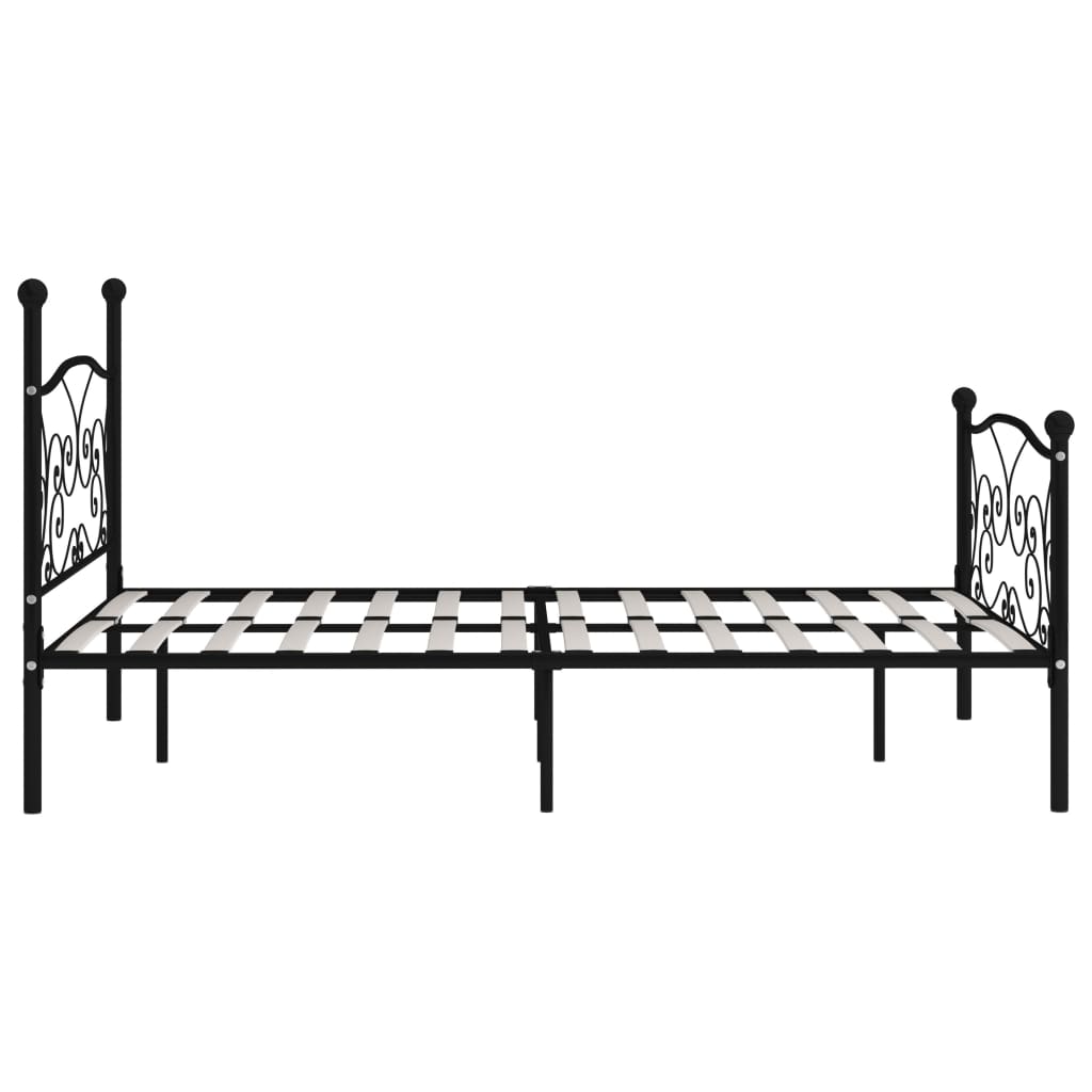 Bed Frame With Slatted Base Black Metal 140X200 Cm