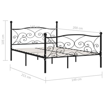 Bed Frame With Slatted Base Black Metal 140X200 Cm