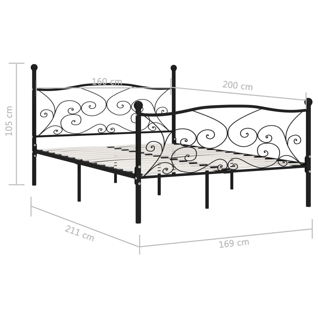 Bed Frame With Slatted Base Black Metal 160X200 Cm