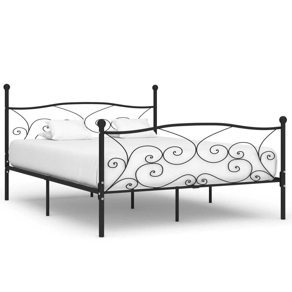 Bed Frame With Slatted Base Black Metal 180X200 Cm Super King