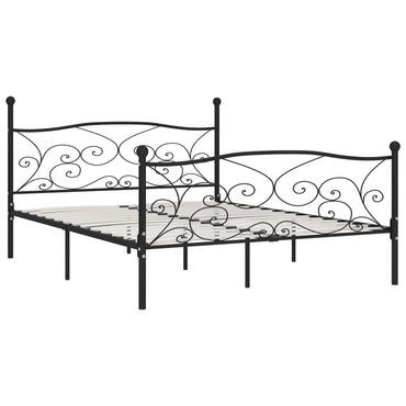 Bed Frame With Slatted Base Black Metal 180X200 Cm Super King