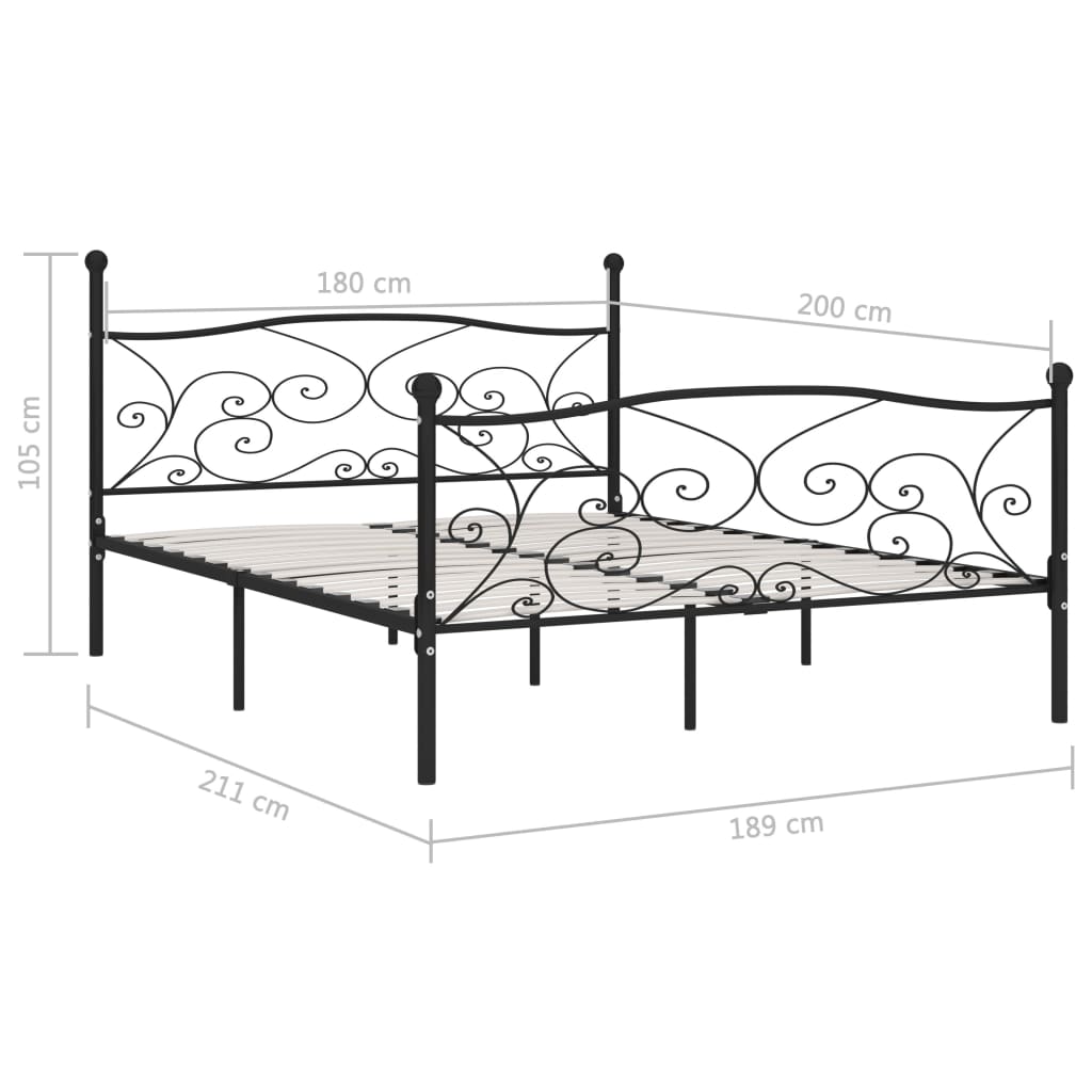 Bed Frame With Slatted Base Black Metal 180X200 Cm Super King