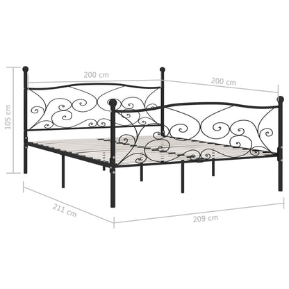 Bed Frame Without Mattress With Slatted Base Black Metal 200X200 Cm