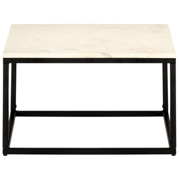 Coffee Table White 60X60X35 Cm Real Stone With Marble Texture