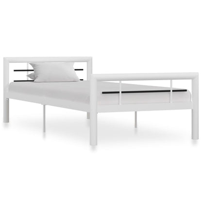 Bed Frame White And Black Metal 100X200 Cm