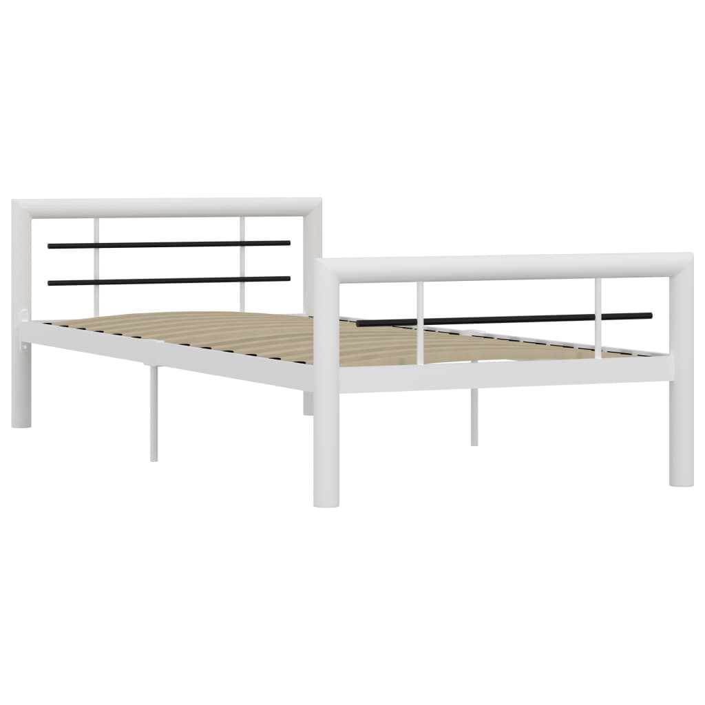 Bed Frame White And Black Metal 100X200 Cm