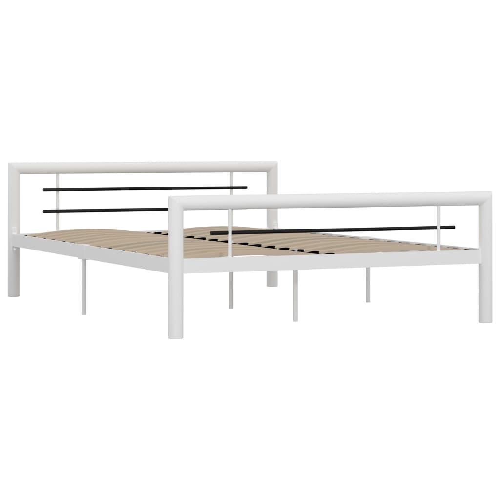 Bed Frame White And Black Metal 120X200 Cm